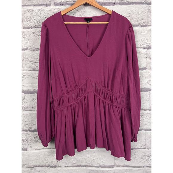 TORRID Women's 3X (3) Purple Rayon Slub Smocked Waist Peasant Flowy L/S Blouse - Picture 10 of 10